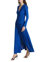 Ruched V-Neck Midi-Dress