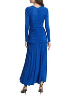 Ruched V-Neck Midi-Dress