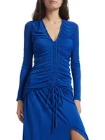 Ruched V-Neck Midi-Dress