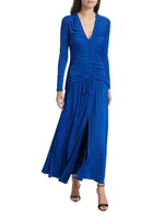 Ruched V-Neck Midi-Dress