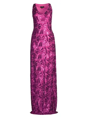 Social Occasion Fan Sequined Column Gown