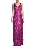 Social Occasion Fan Sequined Column Gown