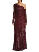 Social Occasion Asymmetric Sequined Gown