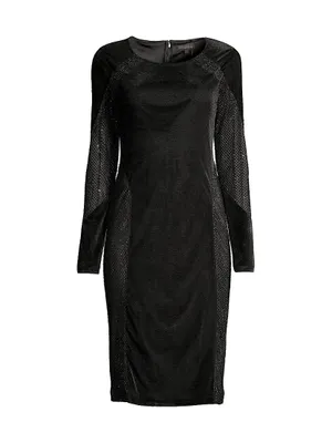 Social Occasion Velvet & Mesh Cocktail Dress