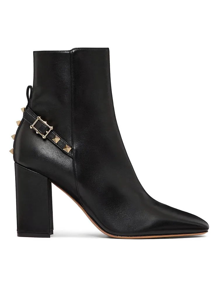 Rockstud Leather Block Heel Booties