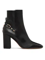 Rockstud Leather Block Heel Booties