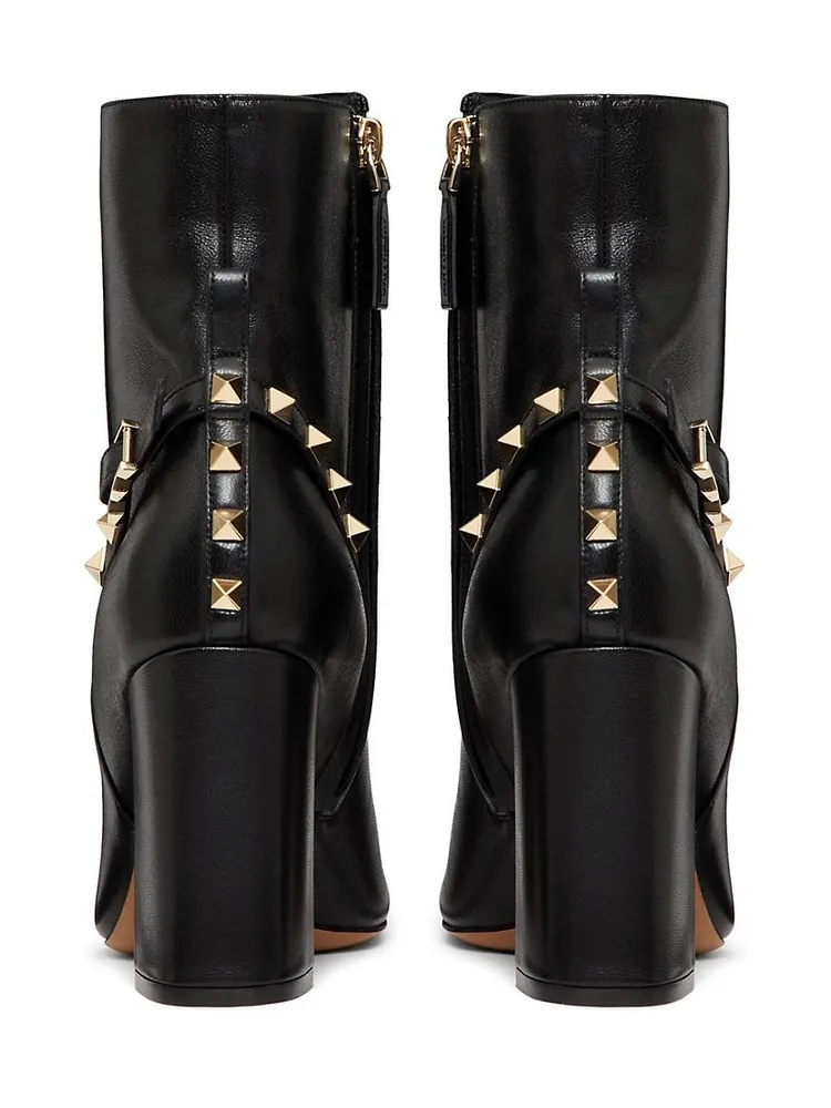 Rockstud Leather Block Heel Booties