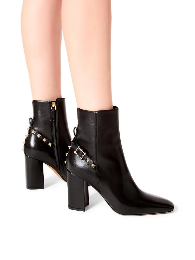 Rockstud Leather Block Heel Booties