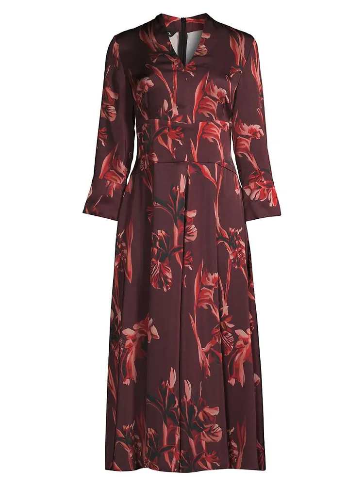 Crepe-De-Chine Floral Midi-Dress