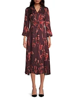 Crepe-De-Chine Floral Midi-Dress