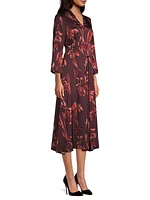 Crepe-De-Chine Floral Midi-Dress