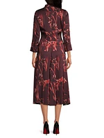 Crepe-De-Chine Floral Midi-Dress