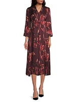 Crepe-De-Chine Floral Midi-Dress