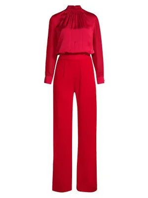 Tie-Neck Long-Sleeve Jumpsuit