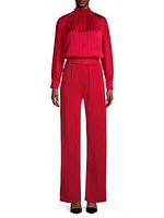 Tie-Neck Long-Sleeve Jumpsuit