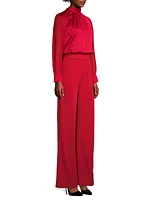 Tie-Neck Long-Sleeve Jumpsuit