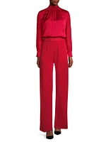 Tie-Neck Long-Sleeve Jumpsuit