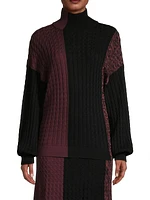 Colorblock Cable-Knit Turtleneck Sweater