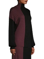 Colorblock Cable-Knit Turtleneck Sweater