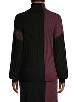 Colorblock Cable-Knit Turtleneck Sweater