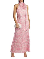 Kayla Floral High-Neck Gown