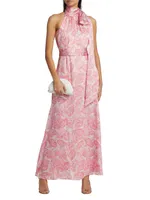 Kayla Floral High-Neck Gown