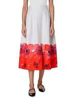 Poppy Cotton-Silk Midi-Skirt