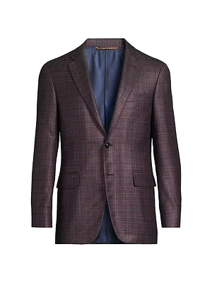 Kei Plaid Silk-Cashmere Single-Breasted Sport Coat