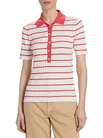 Striped Cotton-Blend Knit Polo Shirt