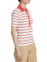 Striped Cotton-Blend Knit Polo Shirt