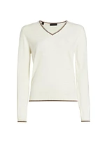 Tipped Wool V-Neck Sweater