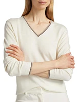 Tipped Wool V-Neck Sweater