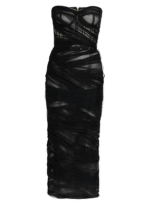 Strapless Chiffon Midi-Dress