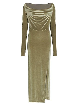 Draped Velvet Maxi Dress