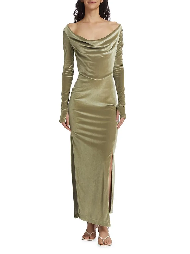 Draped Velvet Maxi Dress