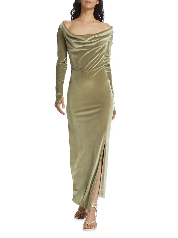 Draped Velvet Maxi Dress