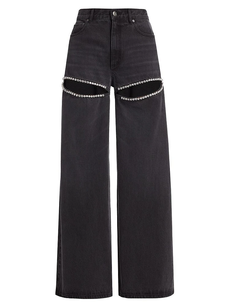 Crystal Slide Wide-Leg Jeans