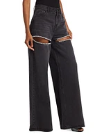 Crystal Slide Wide-Leg Jeans