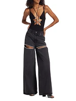 Crystal Slide Wide-Leg Jeans