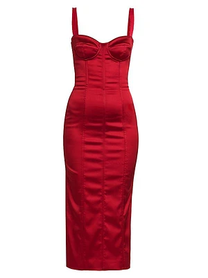 Sleeveless Corset Satin Midi-Dress