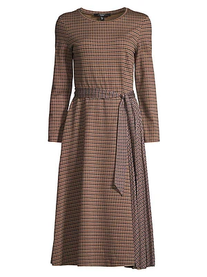 Plaid Cotton-Blend Tie-Waist Midi-Dress