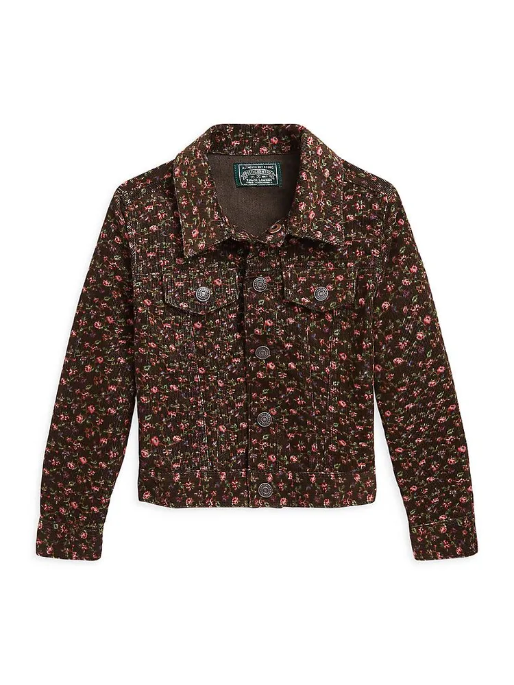 Little Girl's & Floral Corduroy Trucker Jacket