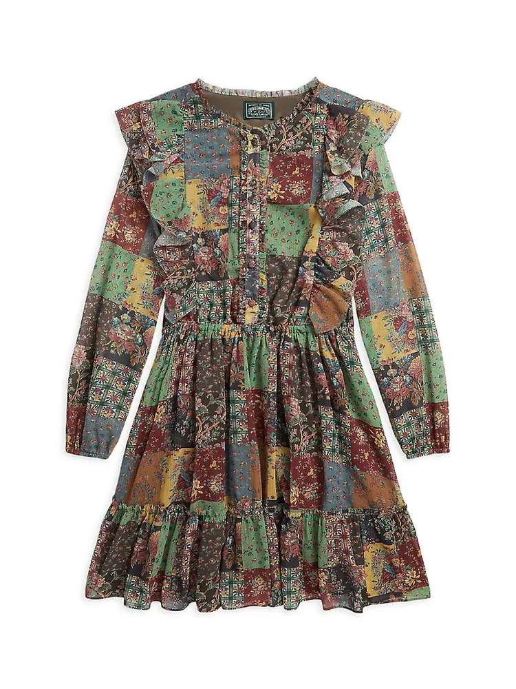 Little Girl's & Patchwork-Print Chiffon Dress