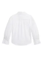 Little Girl's & Ruffled Embroidered Cotton Voile Shirt