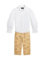 Little Girl's & Ruffled Embroidered Cotton Voile Shirt