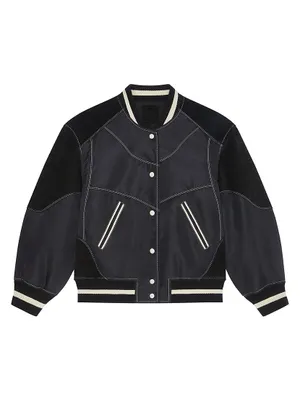 Oversized Varsity Jacket With Leather Details