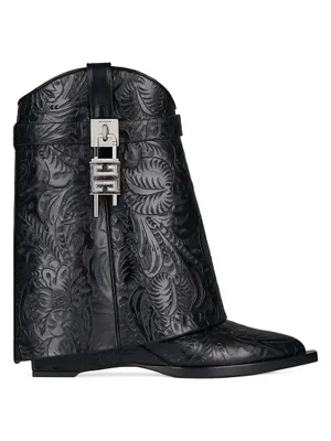 Shark Lock Cowboy Ankle Boots Western Leather