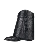 Shark Lock Cowboy Ankle Boots Western Leather