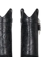 Shark Lock Cowboy Ankle Boots Western Leather