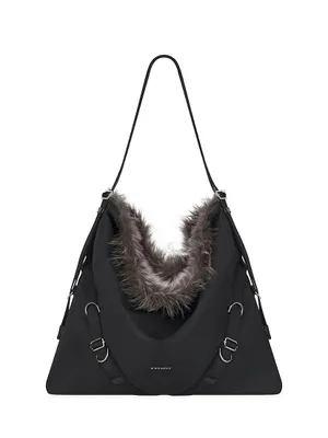 Large Crossbody Voyou Bag In Nylon And Faux Fur
